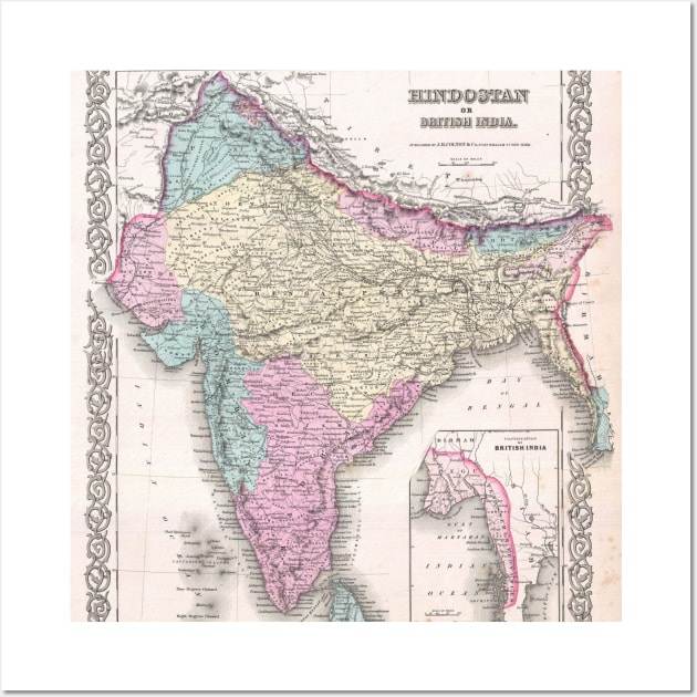 Vintage Map of India (1855) Wall Art by Bravuramedia